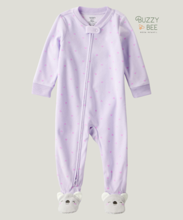 Macacão de fleece lilás estampa de poá | Carter's