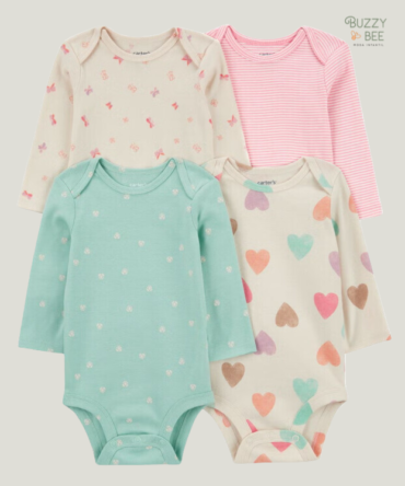 Kit body bebê 4 peças manga longa coração multicor | Carter's