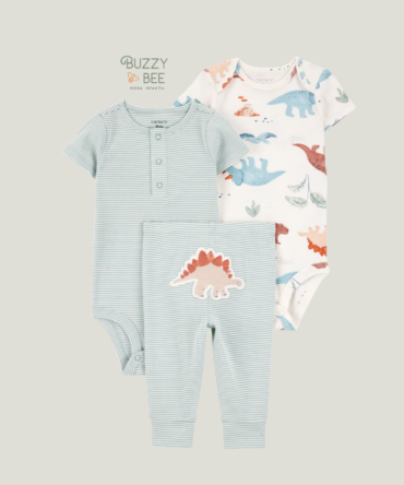 Conjunto longo bebê 3 peças listras dino multicor | Carter's
