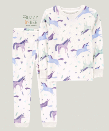Pijama longo infantil 2 peças de fleece unicórnio branco | Carter's