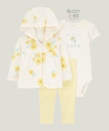 Conjunto longo bebê 3 peças com capuz floral multicor | Carter's