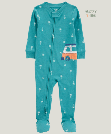 Macacão manga longa com pezinho carrinho verde | Carter's