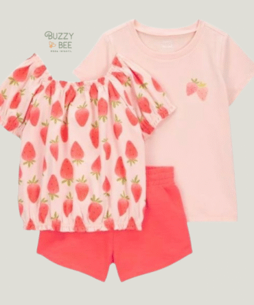 Conjunto curto 3 peças Rosa estampa de Morango | Carter's
