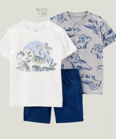 Conjunto curto 3 peças azul estampa de dino | Carter's