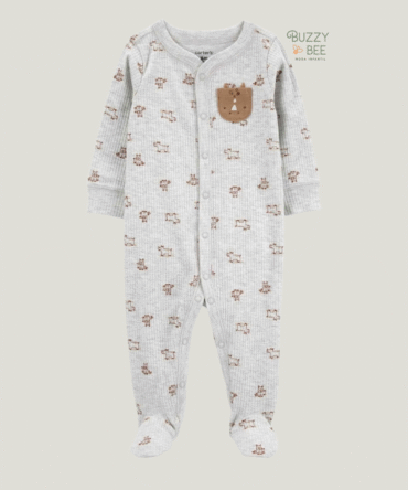 Macacão bebê canelado bichinhos com bolso cinza | Carter's