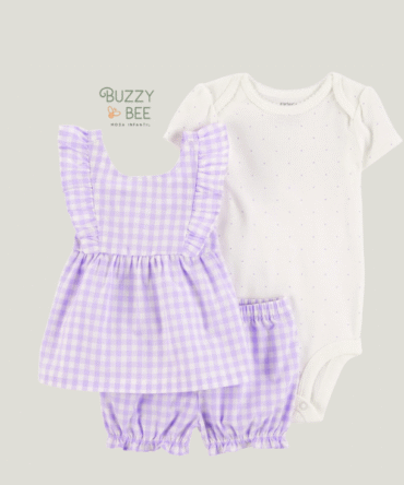 Conjunto xadrez 3 peças lilás | Carter's