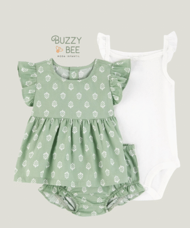 Conjunto 3 peças florzinhas verde | Carter's