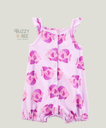 Macaquinho de botões regata peixinhos rosa | Carter's