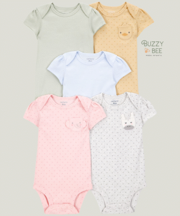 Kit body 5 peças poá e bichinhos multicor | Carter's