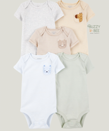 Kit body 5 peças bichinhos e listras multicor | Carter's