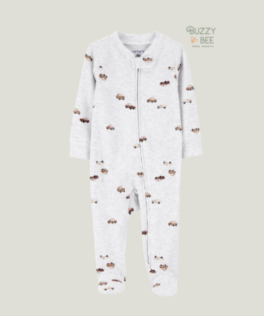 Macacão bebê manga longa com pezinho carros cinza | Carter's