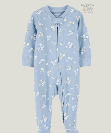 Macacão manga longa com pezinho floral azul | Carter's