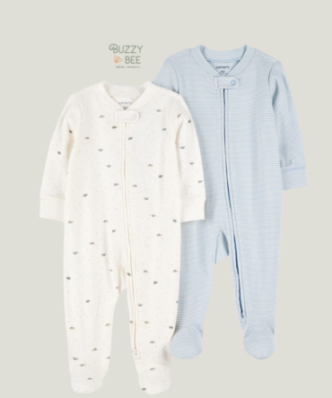 Kit macacão bebê 2 peças com pezinho paisagens listras multicor | Carter's