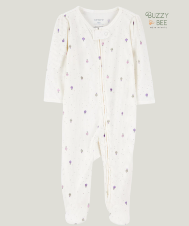 Macacão bebê manga longa com pezinho balões off-white | Carter's