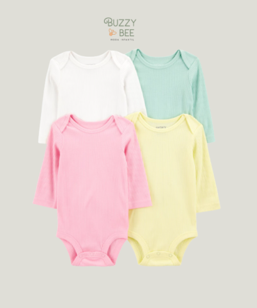Kit body bebê 4 peças manga longa canelado multicor | Carter's