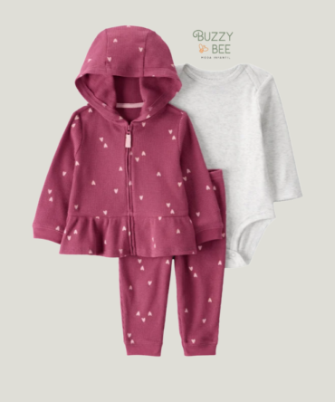 Conjunto longo 3 peças capuz canelado | Carter's