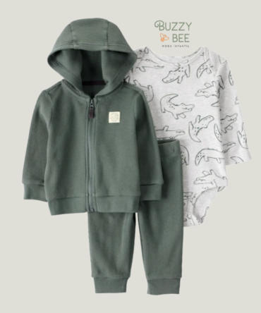 Conjunto longo 3 peças capuz canelado verde | Carter's